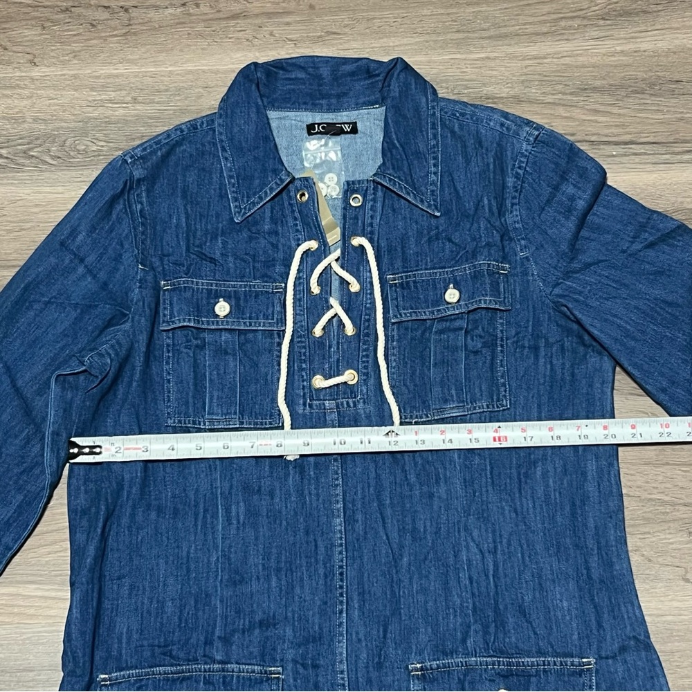 J Crew Large Dress Blue Harbor Denim Indigo 100% Cotton Pockets Nautical Tie NWT - Picture 7 of 7